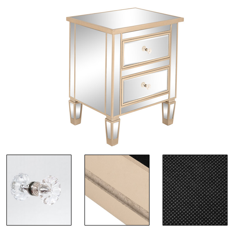 Cimmero 2 Drawer Storage Cabinet Nightstand in Silver Rose